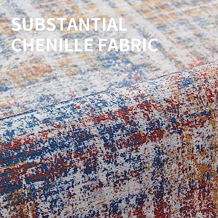 Entryway Abstract Distressed Green Multi Contemporary Carpet Print Chenille Thin Rug