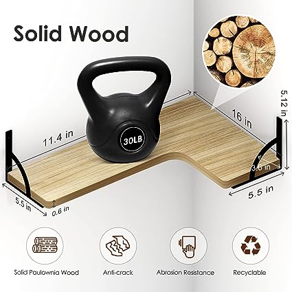 Set of 4, Corner Wood Display Storage Wall Mounted Floating Shelves