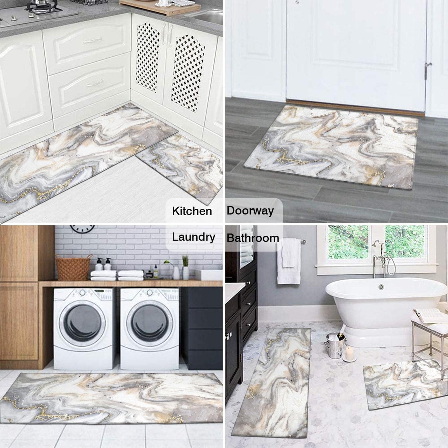 Anti Fatigue Non Slip Waterproof Washable Rug - 17x24+17x48inch Grey