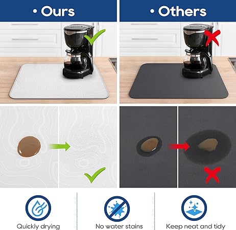 Absorbent Washable Coffee Mat, Espresso Machine Dish Rack - Black White Small 11.8"x15.7"