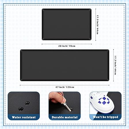 Cushioned Anti Fatigue 0.47 in Thick Waterproof Non Slip Standing Desk Mat, 17.3 x 28 in, 17.3 x 47 in
