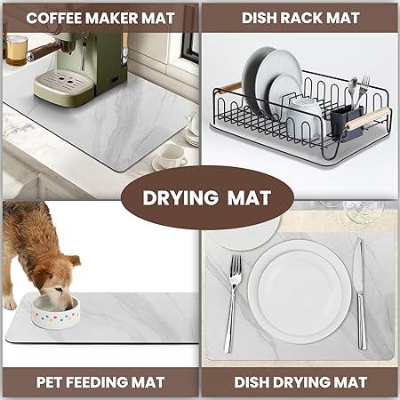 Coffee Mat(Dark Gray 12"x19''), Coffee Bar Mat for Countertop, Anti-Slip Absorbent Dish Drying Mat for Kitchen, Suitable for Coffee Machine, Coffee Maker, Coffee Pot, Espresso Machine, Dish Rack.