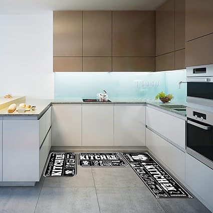 Non Skid Thick Black Kitchen Rugs and Mats Stain Resistant Anti Fatigue Microfiber Floor Non Slip Backing Mat, 15.7" x 47.2", 15.7" x 23.6" (Home)