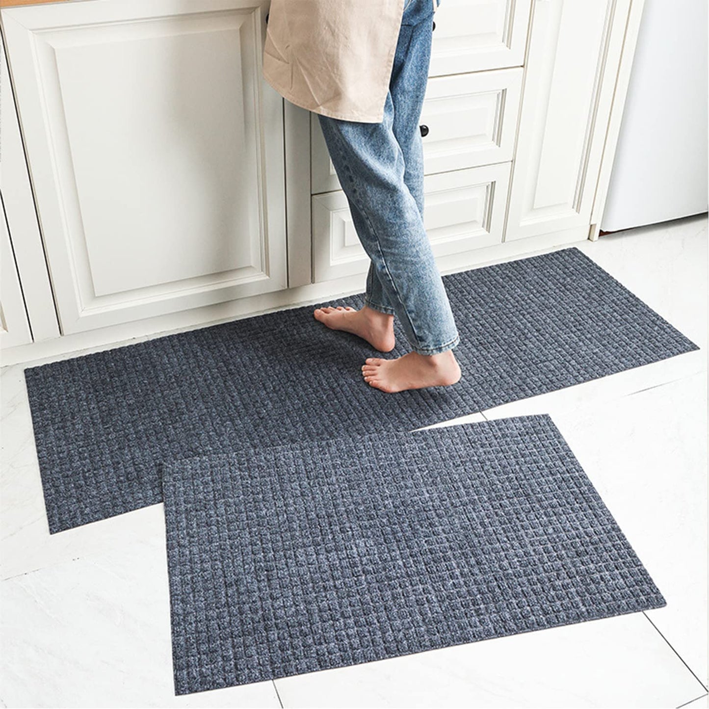 Set of 2 Non Slip Washable, 2 PCS Kitchen Rugs and Mats - 24"x16"+48"x16",Red