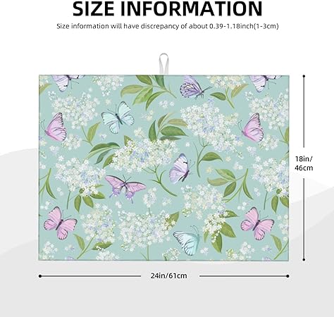 Dish Drying Mat Microfiber for Kitchen Counter Blue and Green Leaves Absorbent Dish Draining Reusable Washable Extra Large 18"x24"