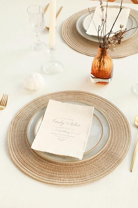 15 Inch Round Braided Placemats Set of 4, Washable Heat Resistant Cotton Polyester Circle Place Mats for Kitchen Dining Table - Canvas Beige