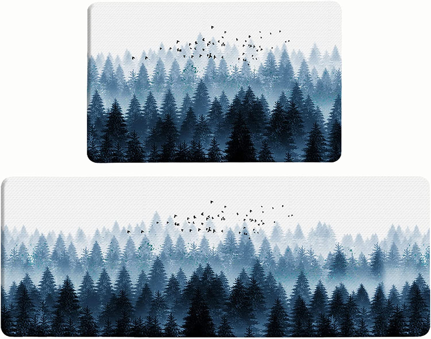 Green Eucalyptus Anti Fatigue Set of 2 Waterproof Kitchen Rugs 17"x47"+17"x28"