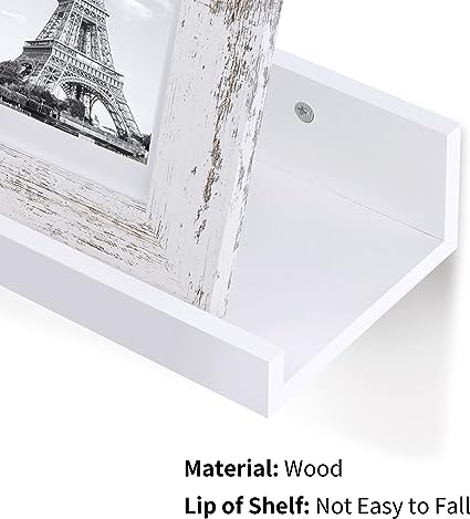 Set of 5, Wall Mounted Wood Shelves for Bedroom, Living Room, Bathroom, Kitchen, Small Picture Ledge Shelves