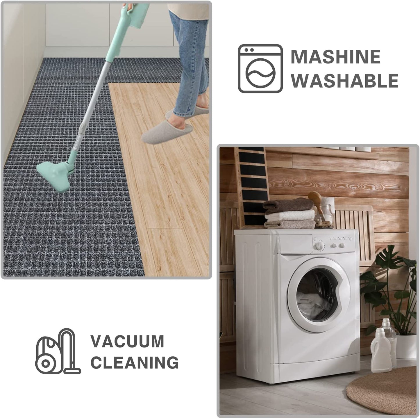 Set of 2 Non Slip Washable, 2 PCS Kitchen Rugs and Mats - 24"x16"+48"x16",Red