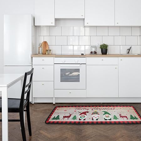 2 PCS Winter Low-Profile Christmas Kitchen Rugs and Mats - Approximately16x24 and 16x43Inch