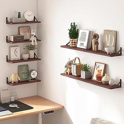 4.7in Rustic Wood Wall Floating Shelves Set of 8 (Dark Carbonized Black)