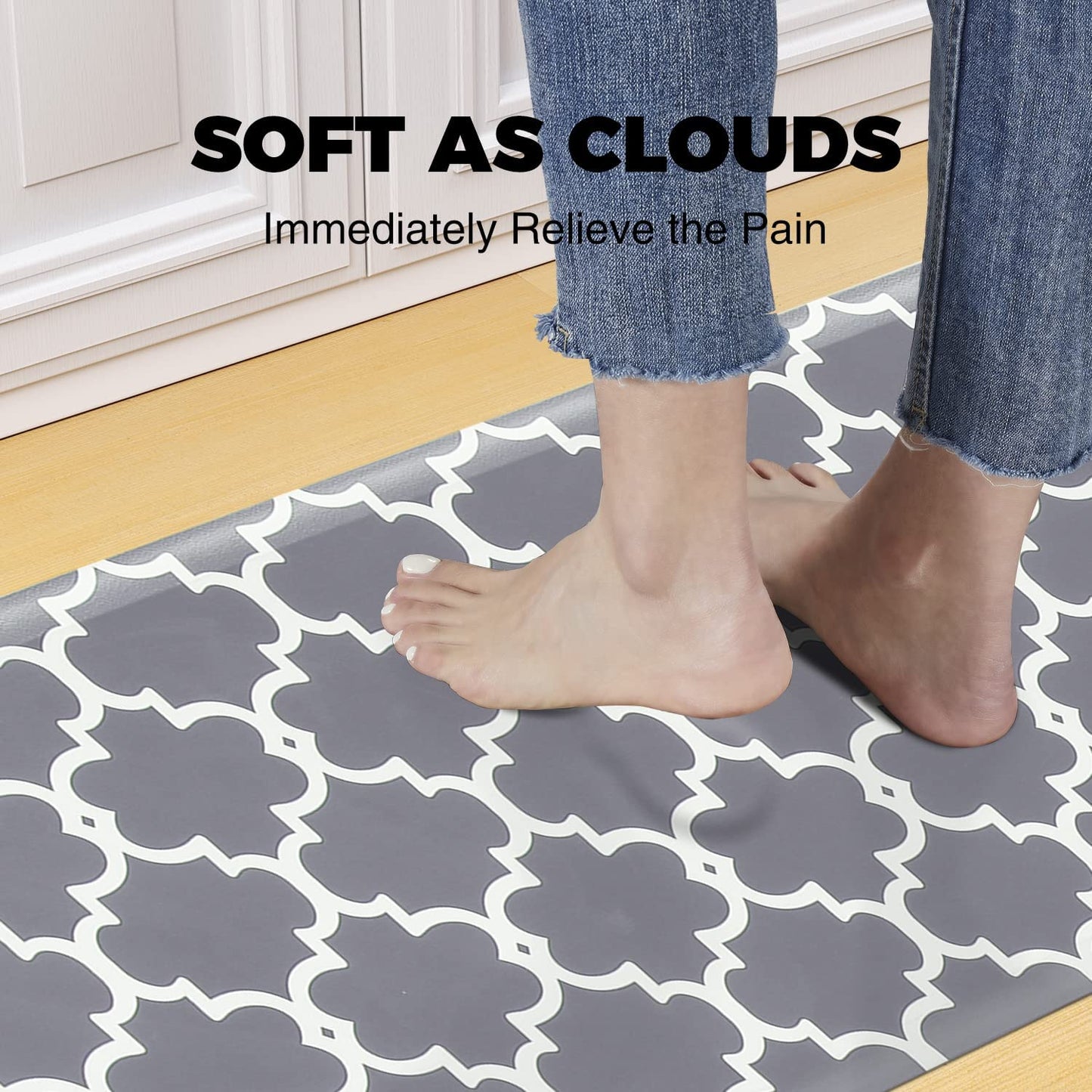 1/2 Inch Thick Cushioned Anti Fatigue Waterproof Kitchen Rug, 17.3"x28"- Grey
