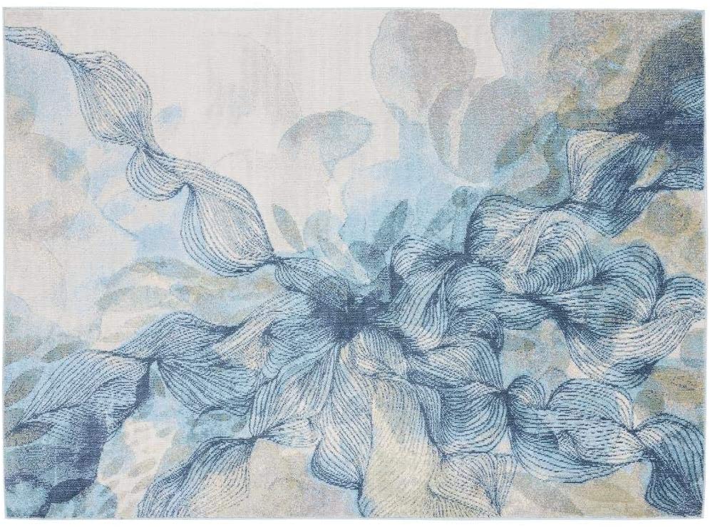 Aquabury Modern Floral Ivory Blue Area Rug