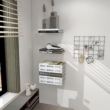 Invisible Floating Bookshelves Wall Mounted, Heavy-Duty Book Organizers, Iron Wall Mounted Shelves for Bedroom, White 3-Pack Extra Large