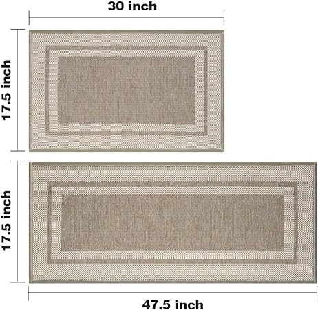 Non Skid Washable Kitchen Floor Mats Set 2, 17"x30"+17"x47"(Grey)