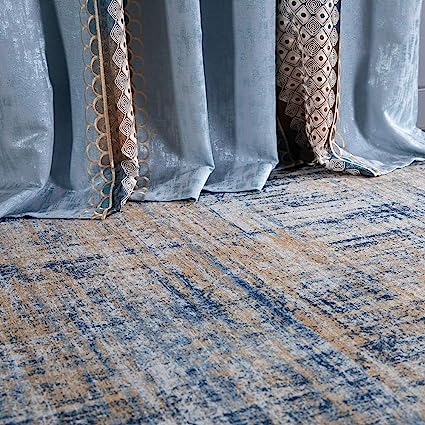 Entryway Abstract Distressed Green Multi Contemporary Carpet Print Chenille Thin Rug