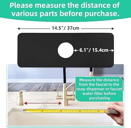 Diatomite, Cuttable Mat for Kitchen Sink 14.5''x5.5'' (Black, 1 Pack)