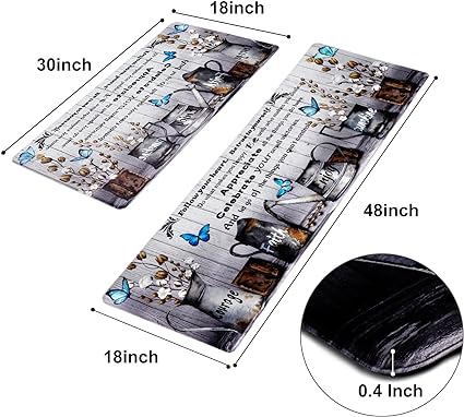 Modern Art Non Slip, Abstract Painting Cushioned Anti Fatigue, Waterproof Kitchen Mats, 18'' x 48'' + 18'' x 30''