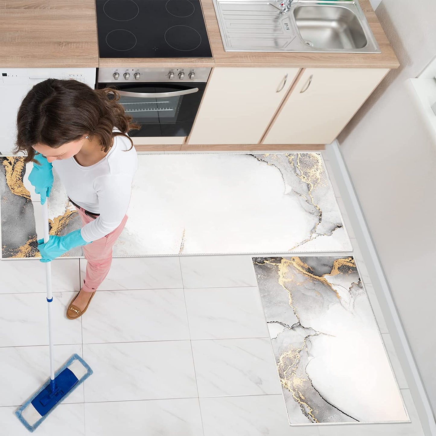 Marble Non-Slip Washable Kitchen Rug and Mat