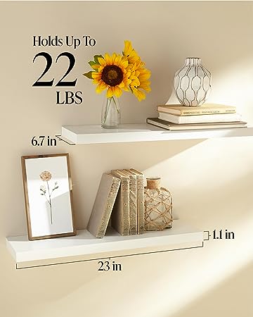 Set of 2 Wall Mounted Rustic Wood Shelves Decor with 22lbs Capacity (Rustic Brown)