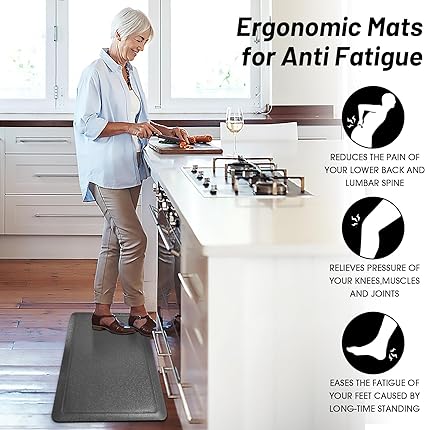 Anti Fatigue Cushioned Grey Non Slip Waterproof Memory Foam Ergonomic Comfort Rug, 17"X 28"