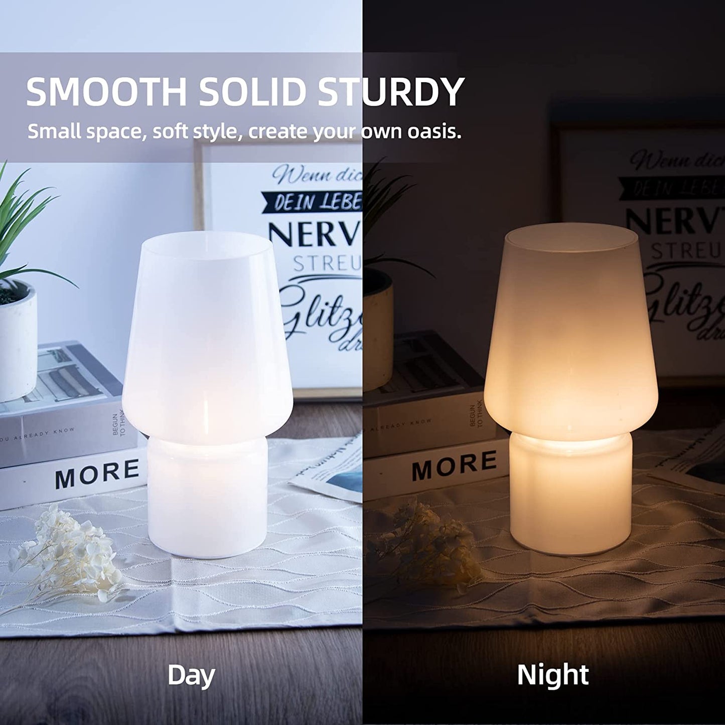 Battery Operated Table Lamps, with LED Bulb (Cream White)