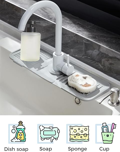 Silicone Sink Faucet Mat Splash Guard, (Grey)