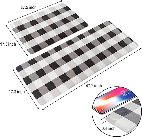Cushioned Anti-Fatigue Waterproof Non-Slip Buffalo Plaid Heavy Duty PVC Ergonomic Comfort Standing Foam Mats, Rose&White, 17.3''x27.5''