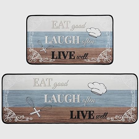 Buffalo Plaid, Non-Skid Washable, Fun Rug with Words, Set of 2