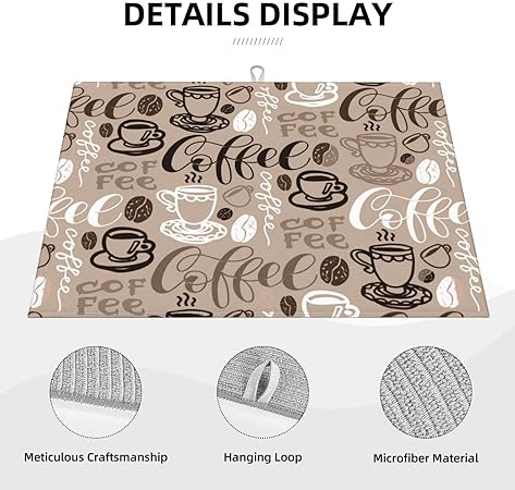 Dish Drying Mat Microfiber for Kitchen Counter Blue and Green Leaves Absorbent Dish Draining Reusable Washable Extra Large 18"x24"