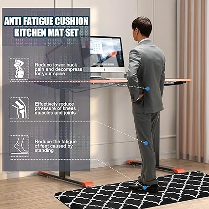 Cushioned Anti Fatigue 2 PCS,1/2 Inch Thick Waterproof Kitchen Rugs Non Skid,PVC Standing Desk Comfort Mat for Kitchen Floor Sink Office Laundry,(17.3"x29"+17.3"x47",Black)