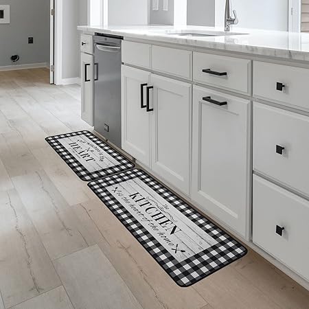 Buffalo Plaid, Non-Skid Washable, Fun Rug with Words, Set of 2