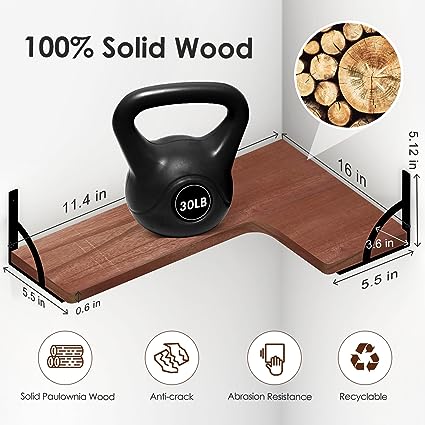 Set of 4, Corner Wood Display Storage Wall Mounted Floating Shelves