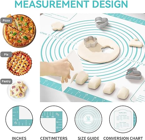 Silicone Pastry Mat for Baking, Pastry Dough Rolling Kneading Mat