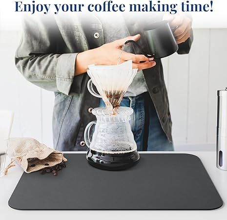 Absorbent Washable Coffee Mat, Espresso Machine Dish Rack - Black White Small 11.8"x15.7"