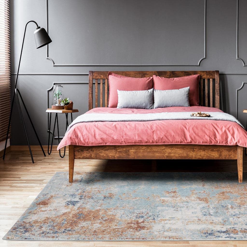 Kingsbury Collection Abstract Aqua Turquoise Modern Soft Area Rug