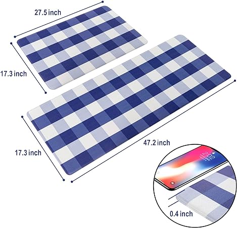 Cushioned Anti-Fatigue Waterproof Non-Slip Buffalo Plaid Heavy Duty PVC Ergonomic Comfort Standing Foam Mats, Rose&White, 17.3''x27.5''