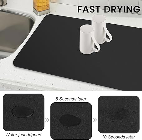 Dish Drying Mat Super Absorbent Drying Mat Large Dish Drying Mats for Kitchen Counter Easy clean Dish Mat Kitchen Drying Mat 15"x 18" Black