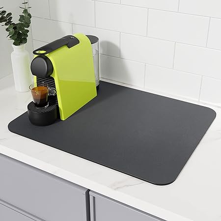 Absorbent Washable Coffee Mat, Espresso Machine Dish Rack - Black White Small 11.8"x15.7"