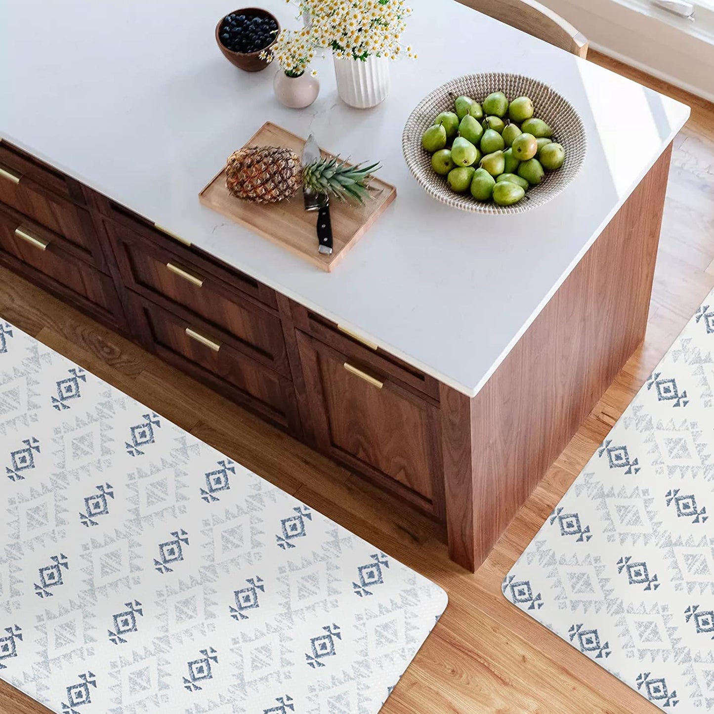 2 Piece Set, Anti Fatigue Waterproof & Non-Skid Boho Kitchen Rugs - 17x30+17x47