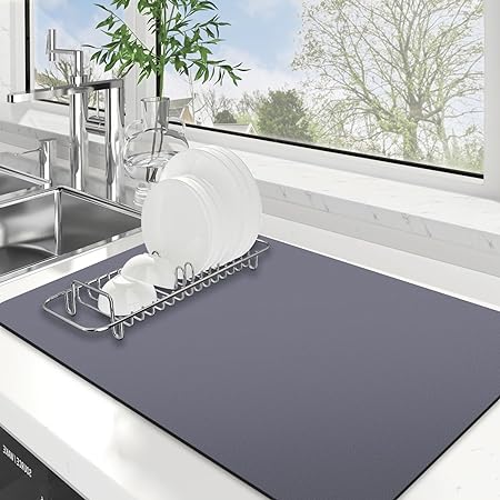 Dish Drying Mat Super Absorbent Drying Mat Large Dish Drying Mats for Kitchen Counter Easy clean Dish Mat Kitchen Drying Mat 15"x 18" Black