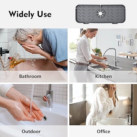 Silicone Bathroom Faucet Water Catcher Mat, (2PCSBLACK)