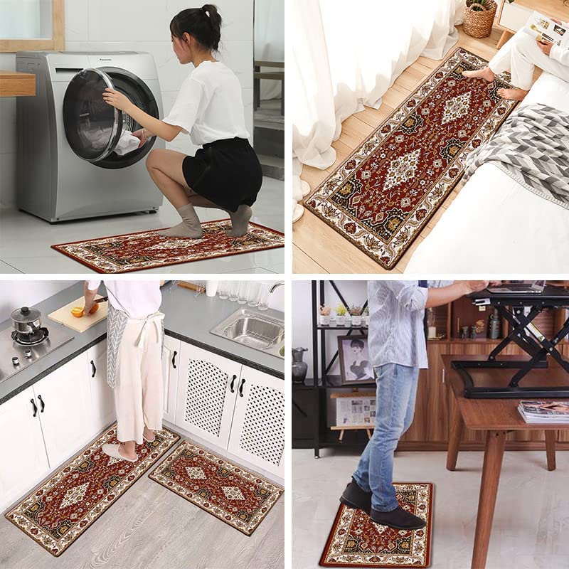 Green Eucalyptus Anti Fatigue Set of 2 Waterproof Kitchen Rugs 17"x47"+17"x28"