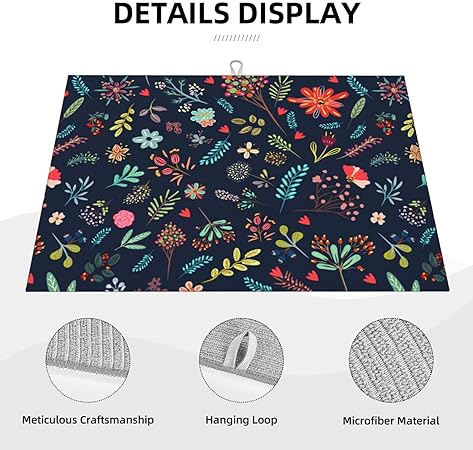 Dish Drying Mat Microfiber for Kitchen Counter Blue and Green Leaves Absorbent Dish Draining Reusable Washable Extra Large 18"x24"