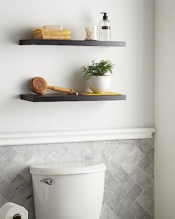 Set of 2 Wall Mounted Rustic Wood Shelves Decor with 22lbs Capacity (Rustic Brown)