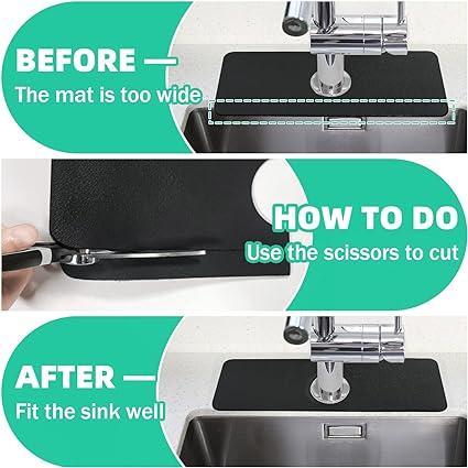 Diatomite, Cuttable Mat for Kitchen Sink 14.5''x5.5'' (Black, 1 Pack)