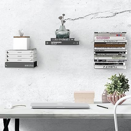 Invisible Floating Bookshelves Wall Mounted, White 3-Pack Extra Large
