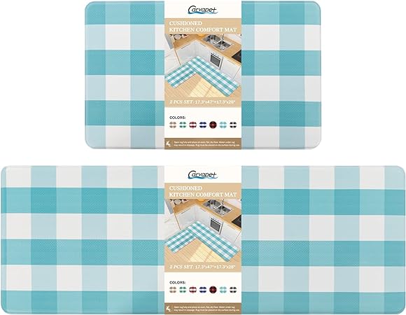 Cushioned Anti-Fatigue Waterproof Non-Slip Buffalo Plaid Heavy Duty PVC Ergonomic Comfort Standing Foam Mats, Rose&White, 17.3''x27.5''