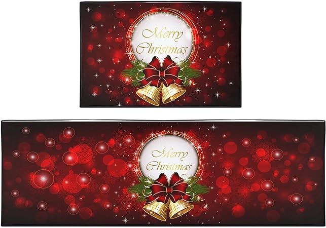 Non Skid Washable Set of 2, Winter Kitchen Decor Floor Mat Under Sink Mat Throw Rug for Doormat