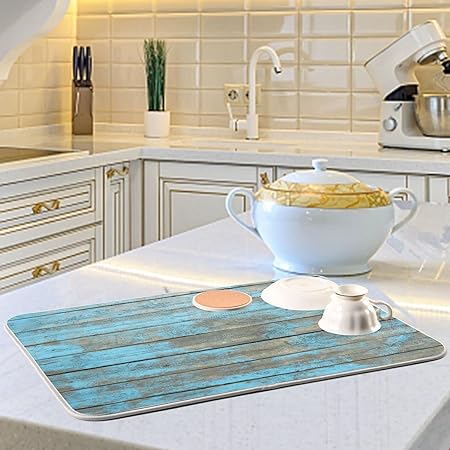 Absorbent Black Marble Dish Drying Mat Luxury Golden Kitchen Counter Mat, 18x24 inch